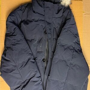 Soularge Navy Puffer Jacket with Faux Fur Trim mens 6XL